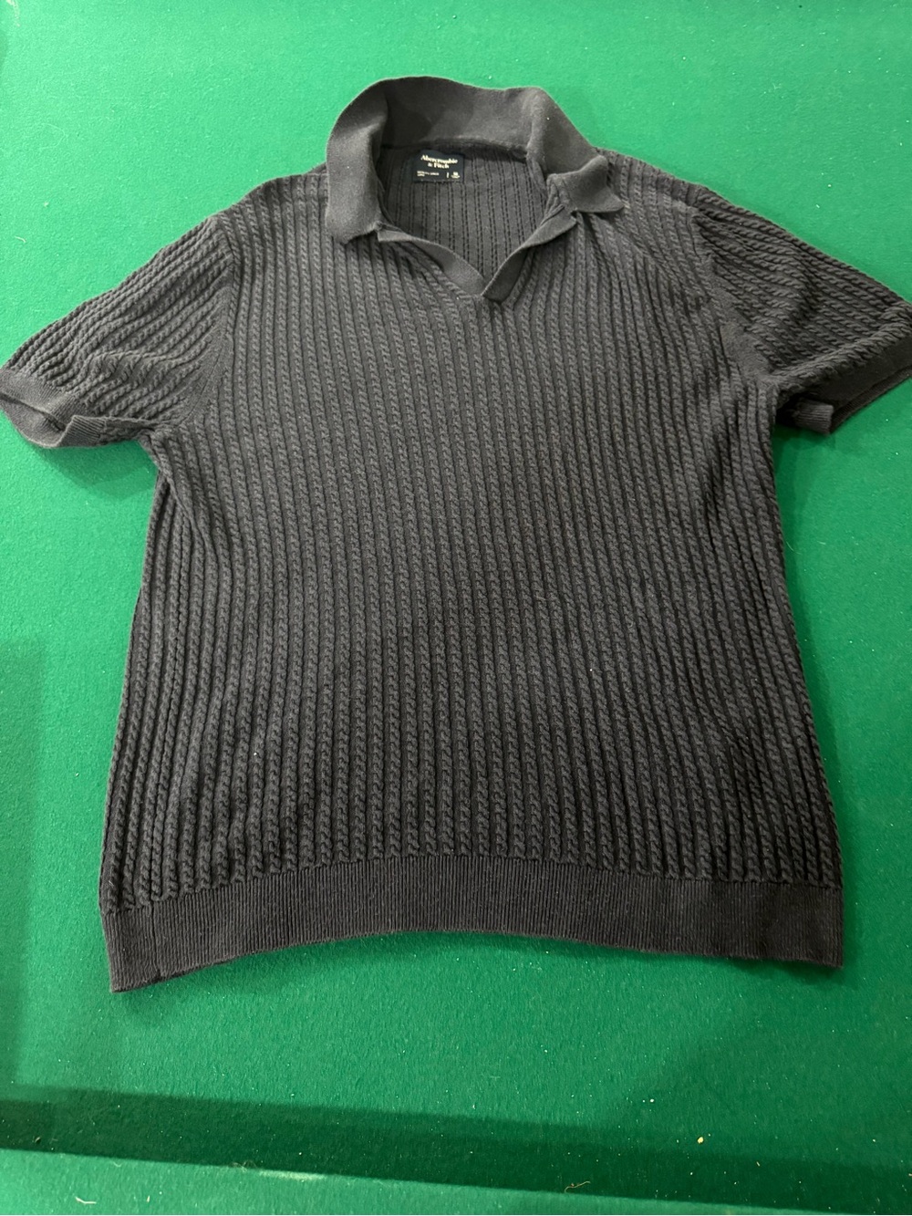 Abercrombie & Fitch Navy Blue Textured Short-Sleeve Polo